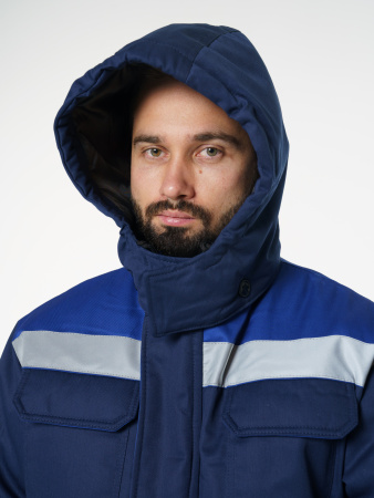 Куртка мужская зимняя Кур703 ткань Твил, цвет темно-синий с васильковым