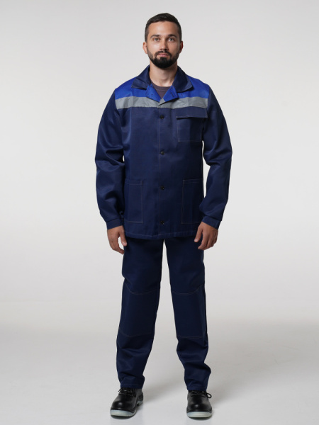 Костюм рабочий мужской №100 (куртка, брюки) тёмно-синий с васильковым СОП 50 мм(ЧЗ)