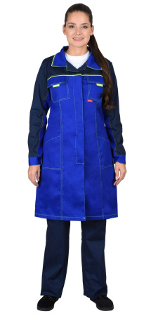 Халат "Ирина" женский васильковый с синим и лимонным кантом (ЧЗ)