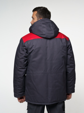 Куртка мужская зимняя Кур703 ткань Твил, цвет темно-серый с красным