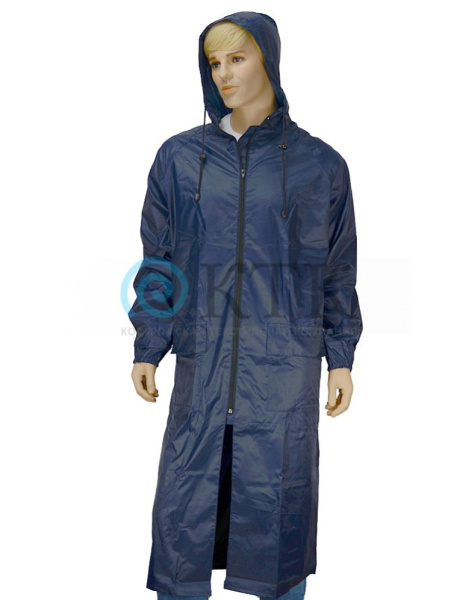 Плащ влагозащитный "Стандарт" таффета ПВХ застежка молния с накладными карманами и клапаном, синий