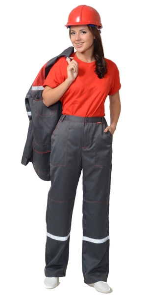 Костюм "МЕХАНИК" женский: куртка, брюки серый с красным и СОП 25 мм. (ЧЗ)