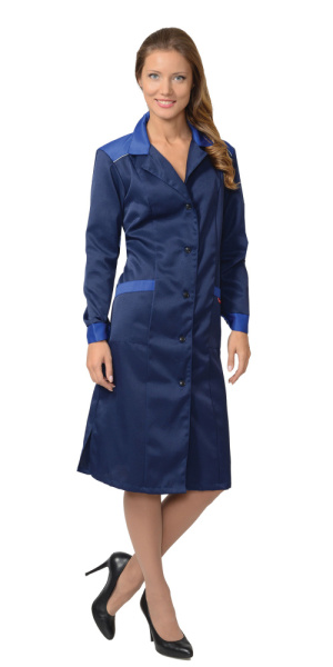 Халат "ТЕХНОЛОГ" женский (тк. смесовая) синий с васильковым (ЧЗ)