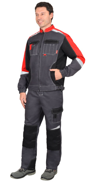 Костюм "Фаворит-Мега"летн.куртка кор. п/к сер. с красн.,черн.,СОП Тк. Rodos