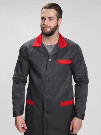 Халат мужской Технолог (тк.Смесовая,210), т.серый/красный Факел