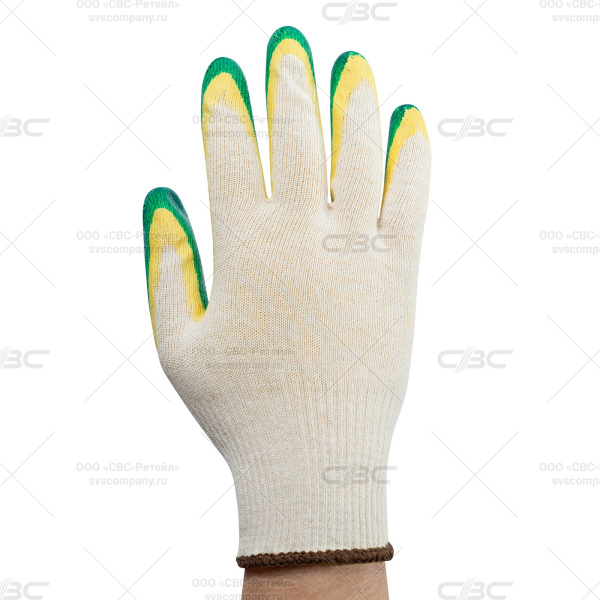 Перчатки х/б с двойным латексным обливом (зеленые), 13 класс вязки. арт. ct25l2