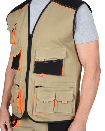 Жилет "МАНХЕТТЕН" песочный с оранжевым и черным (ЧЗ)