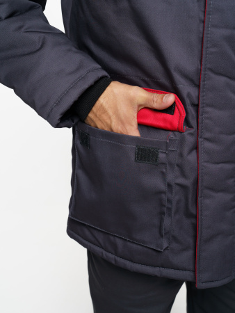 Куртка мужская зимняя Кур703 ткань Твил, цвет темно-серый с красным