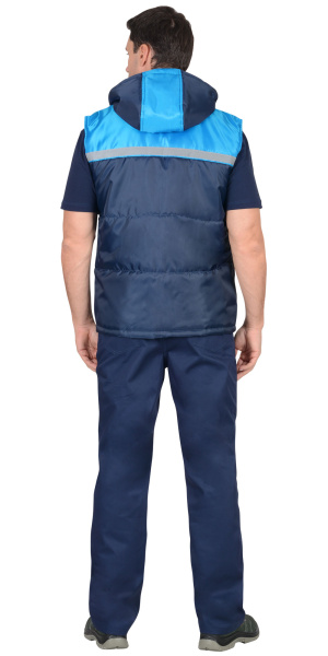 Жилет "Экспресс" с капюшоном и СОП 25мм. синий с васильковым (ЧЗ)