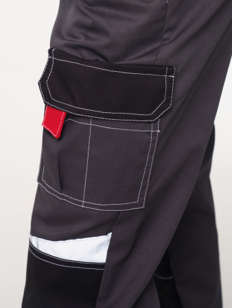 Полукомбинезон рабочий мужской №116 серый, черный, красный, СОП, ткань Rodos