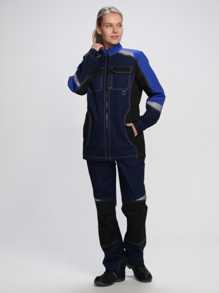 Костюм женский Формула-1 (тк.Смесовая,240) брюки, т.синий/васильковый/черный (ЧЗ)