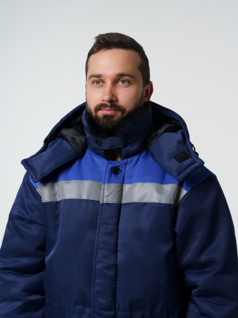 Куртка мужская зимняя Кур710 ткань смесовая, цвет темно-синий с васильковым