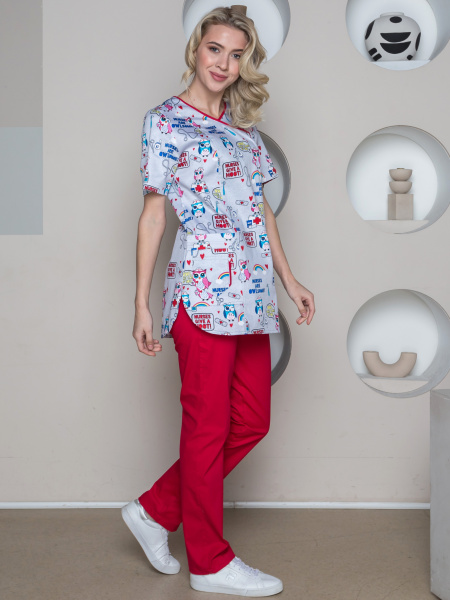 Костюм женский хирургический Модерн-001 (тк.Спандекс,175) MedLine, принт/красный