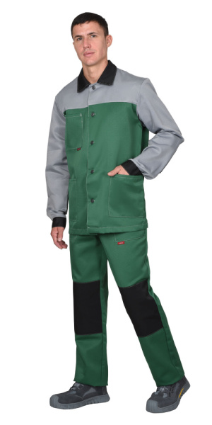 Костюм АСПЕКТ куртка длин., брюки зеленый со светло-серым и черной отделкой