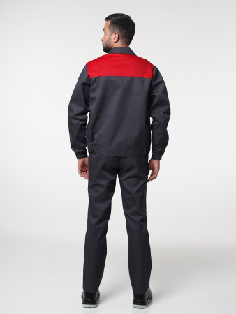 Костюм рабочий мужской №112 (куртка, полукомбинезон) тёмно-серый с красным (ЧЗ)