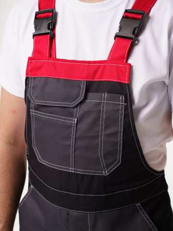 Полукомбинезон рабочий мужской №116 серый, черный, красный, СОП, ткань Rodos