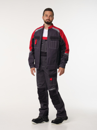 Полукомбинезон рабочий мужской №116 серый, черный, красный, СОП, ткань Rodos