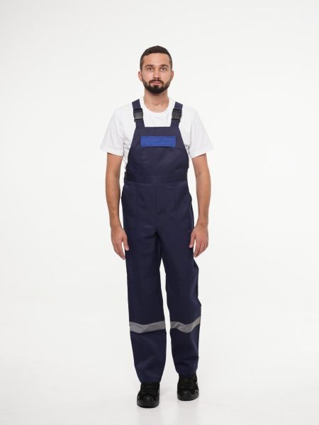 Костюм рабочий мужской №102 (куртка, полукомбинезон) тёмно-синий с васильковым