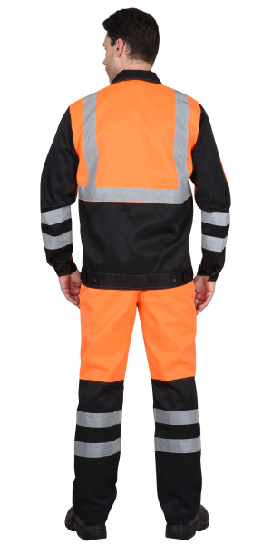 Костюм "Магистраль-Люкс": куртка, брюки оранж. с чёрным и СОП (ЧЗ)